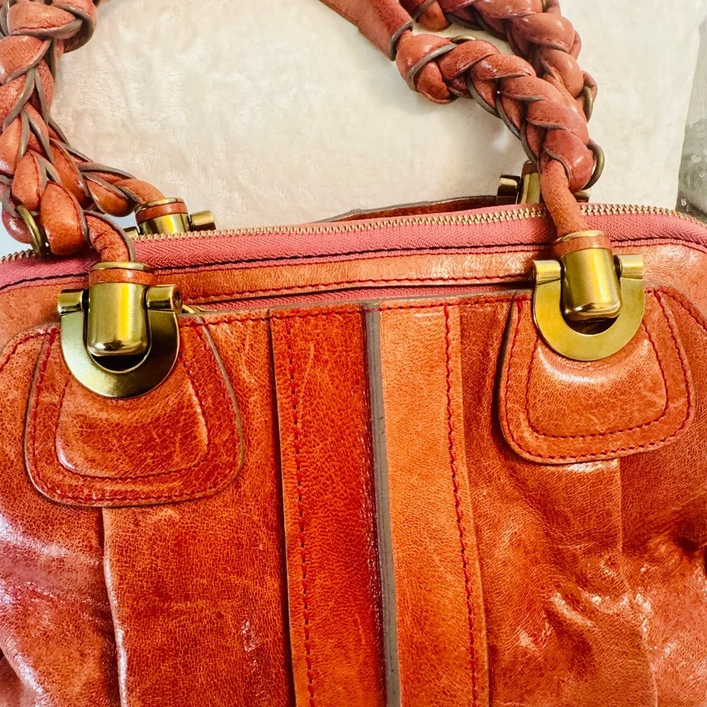 Chloe Burnt Orange Leather Satchel with Braided Straps - Picture 11 of 16